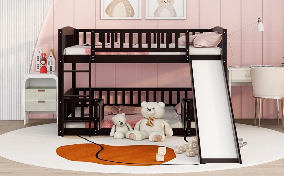 Ladderless Bunk Low Bunk Bed With Slide, Fence And Ladder - | Free Shipping | Exclusive ...