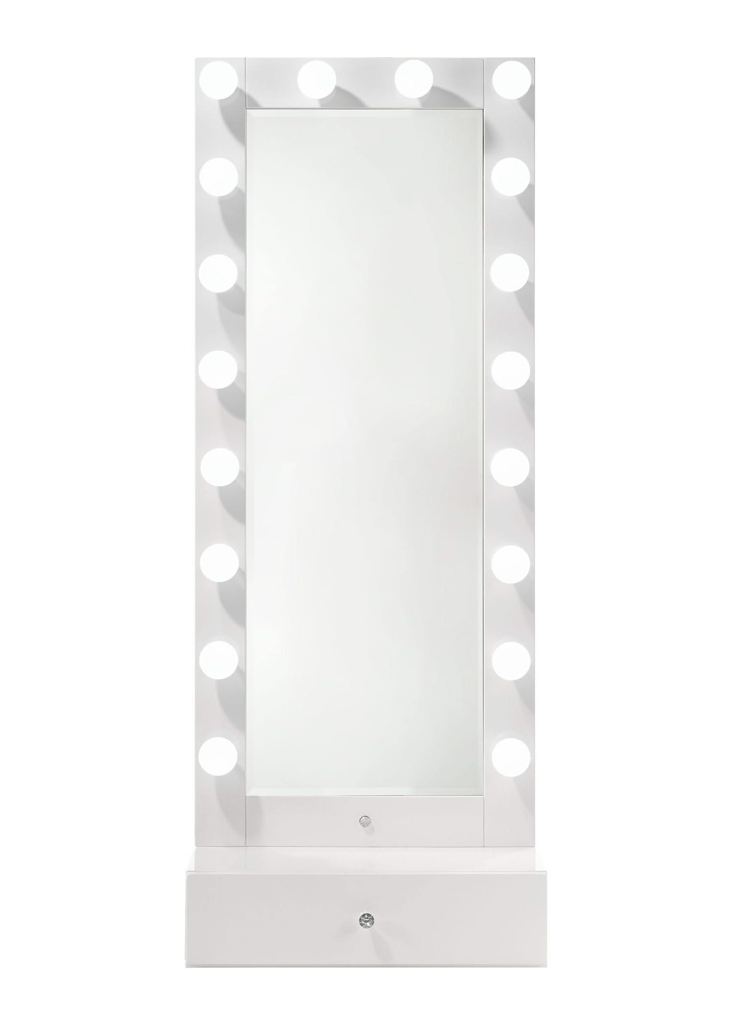 Luxo - Tall Lighted Drawer Vanity Mirror - White