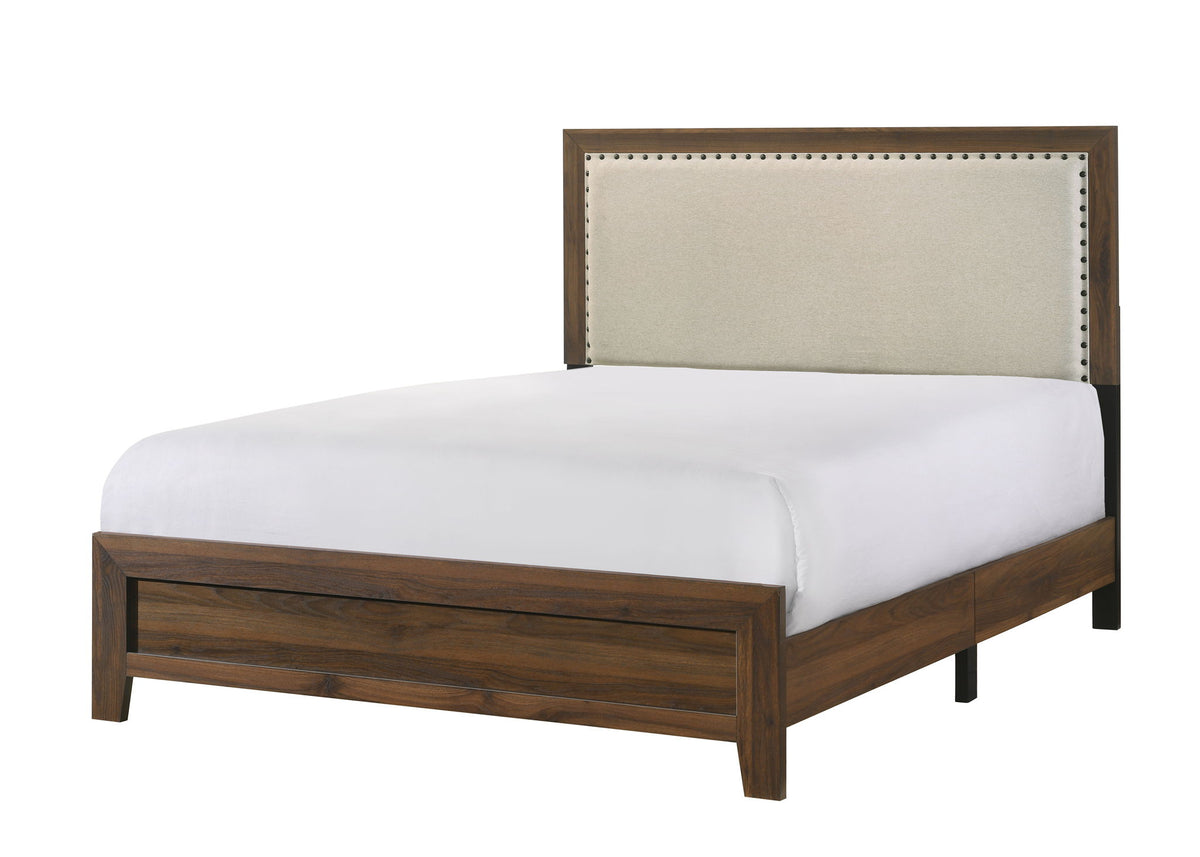 Millie - King 5 Piece Upholstered Bedroom Set - Brown Cherry