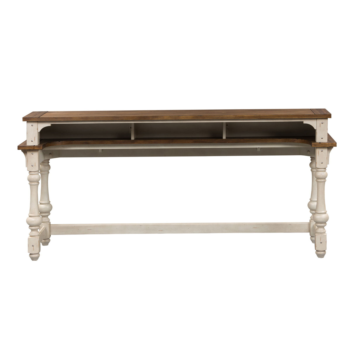 Morgan Creek - Console Bar Table - Antique White / Wirebrushed Tobacco Accents