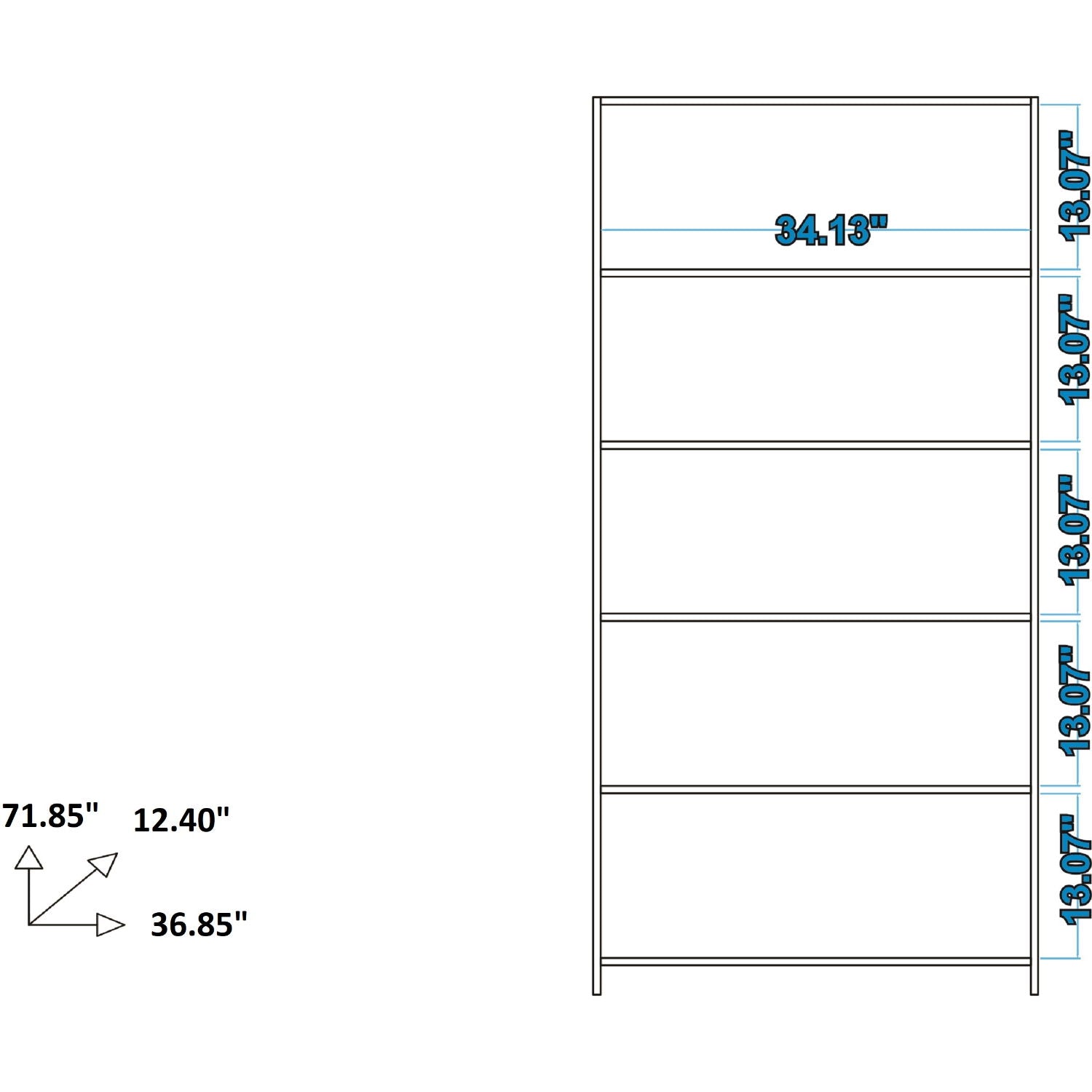 Olinda - Modern 5 Shelf Open Bookcase