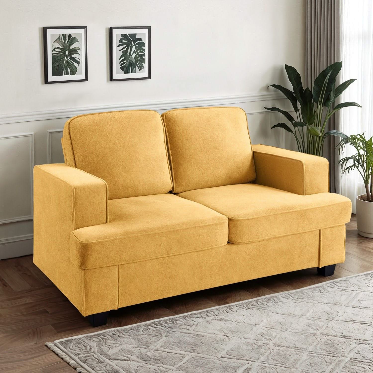 Modern Loveseat, Comfortable 2 Seater Couch With Deep Seating, Loose Back Cushions, Wide Arms