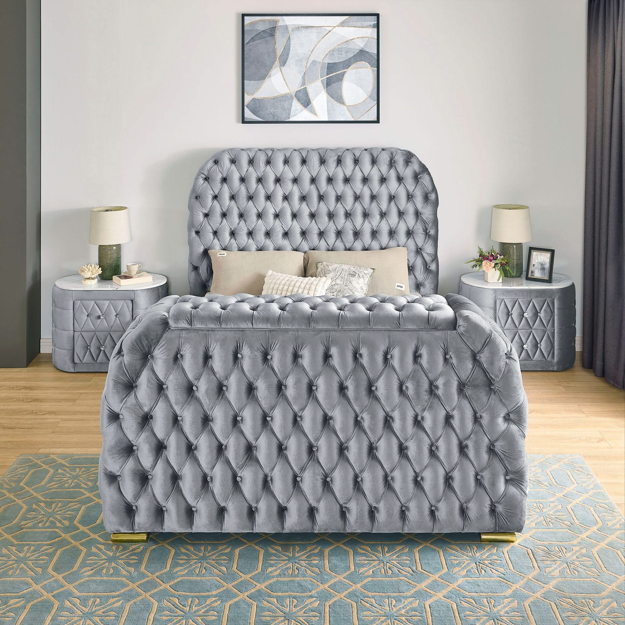 Natalia - King Upholstered Bed With Decking Board Set - Gray