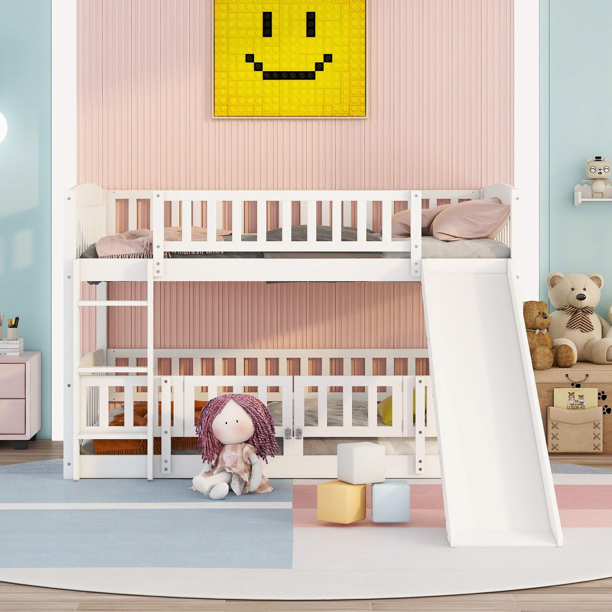 Ladderless Bunk Low Bunk Bed With Slide, Fence And Ladder - | Free Shipping | Exclusive ...