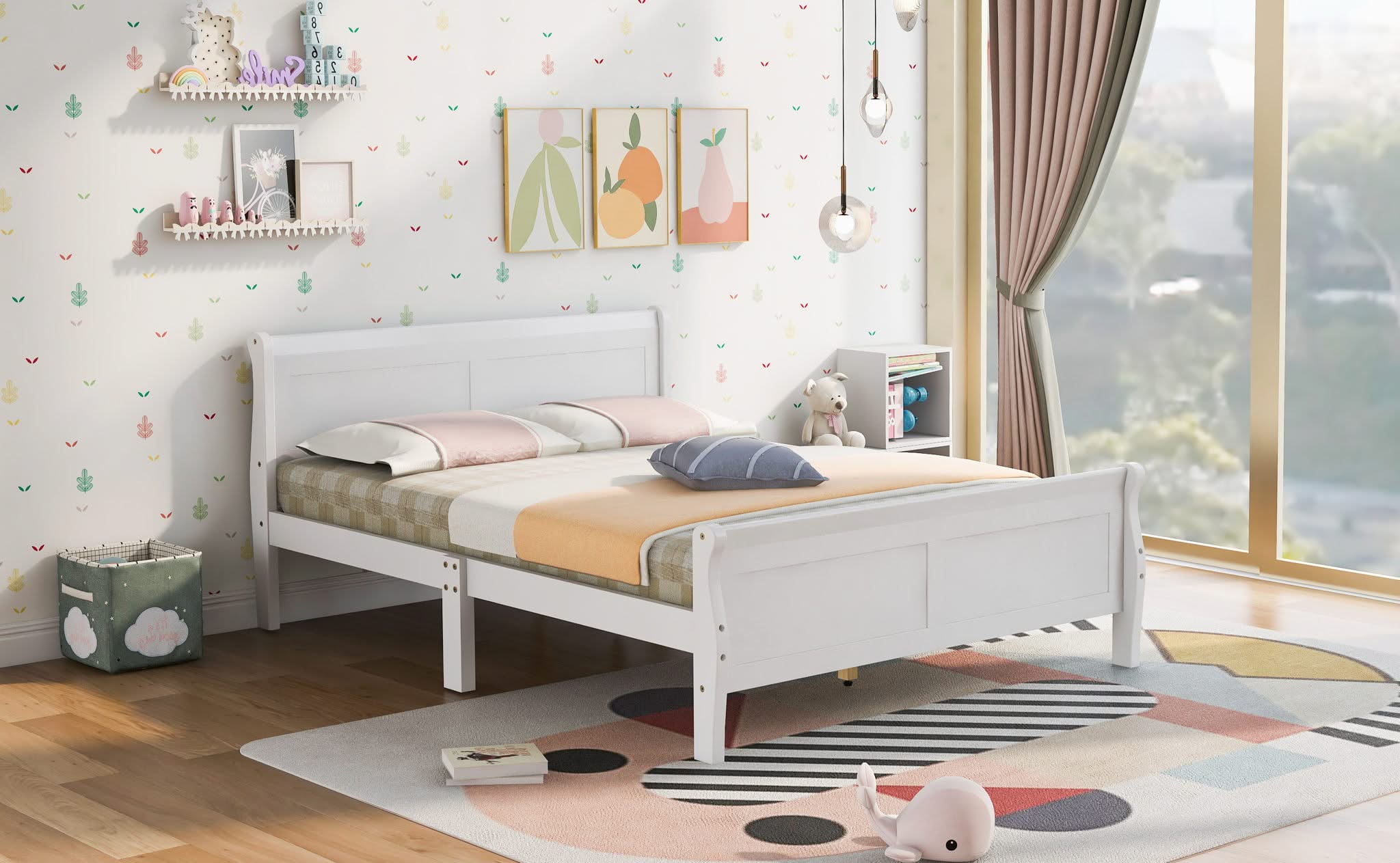 Platform Bed Frame Mattress Foundation Sleigh Bed With Headboard / Footboard / Wood Slat Suppor