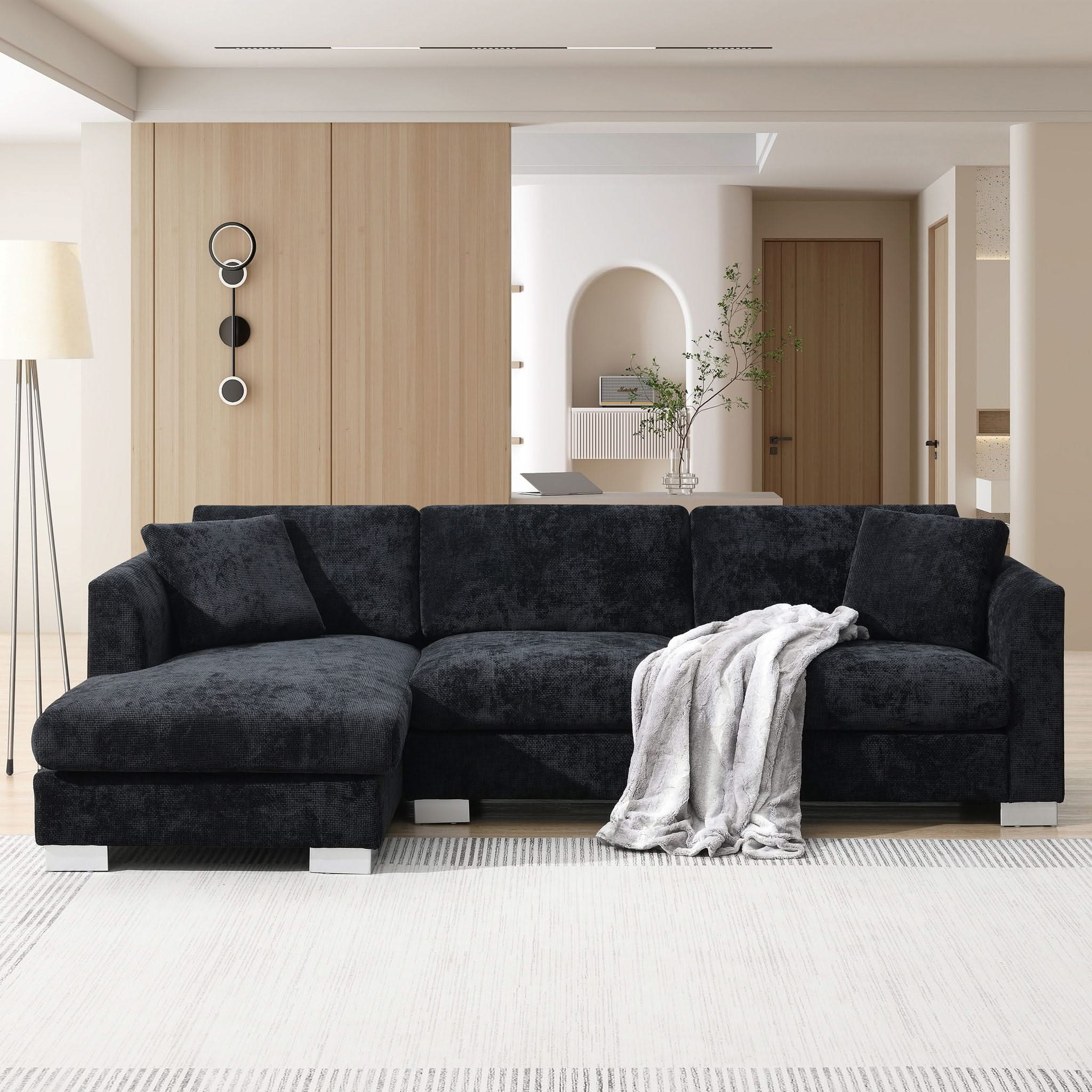 Modern Cloud Sectional Sofa L Shaped Luxury Couch Set With 2 Free Pillows 4 Seat With Oversized Chaise