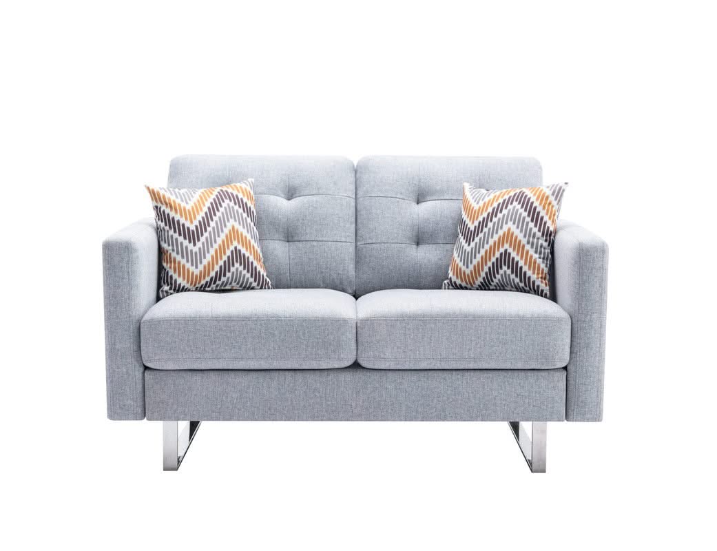 Victoria - Fabric Loveseat With Metal Legs, Side Pockets, And Pillows