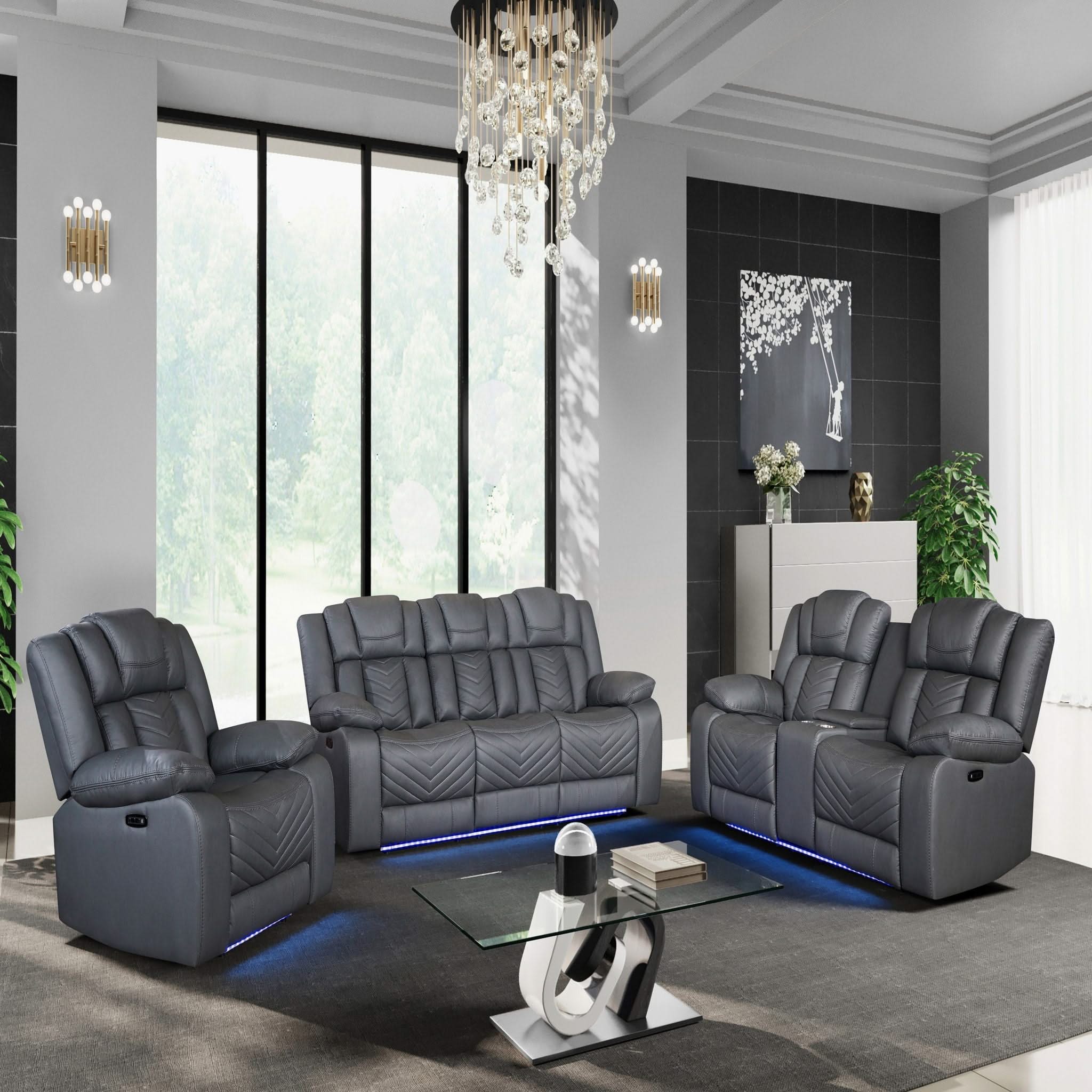 Raize - Power Recliner With LED Functionality - Gray