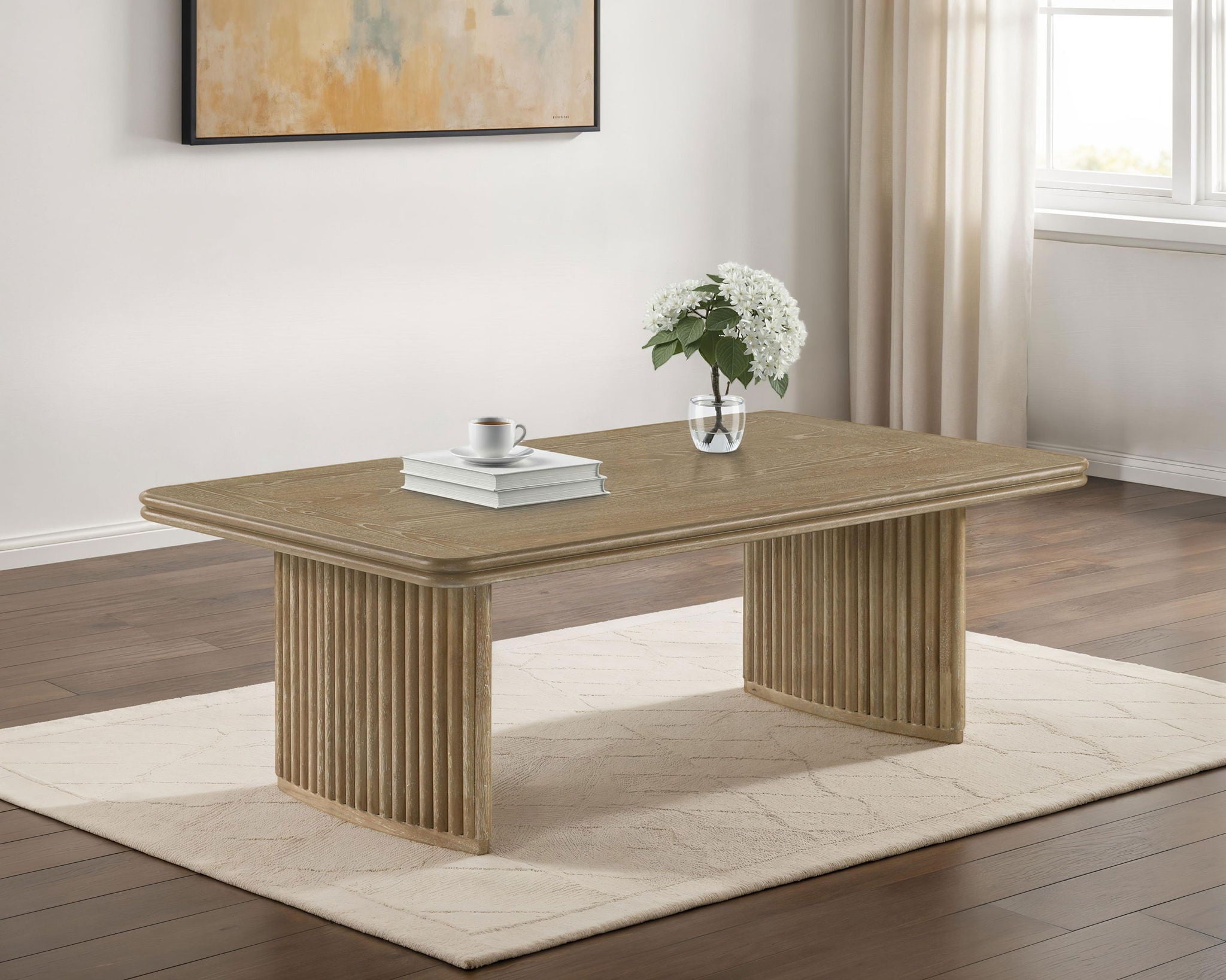 Adina Rectangular Wood Coffee Table Distressed Light Brown