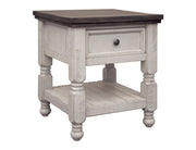 Stone - End Table With 1 Drawer And Shelf - Antiqued Ivory / Weathered Gray