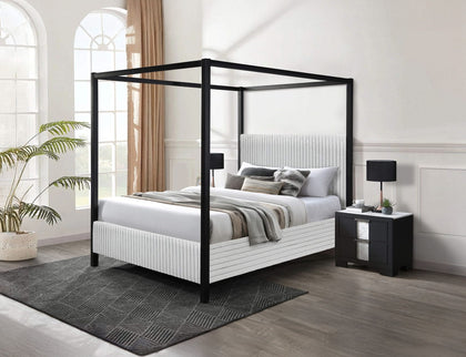 Cora - King Canopy Bed - Light Gray