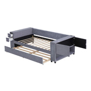 Upholstered Bed With Storage And Twin Trundle, USB Charging Ports