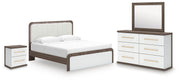 Kendanport - 4 Pc. - King Platform Bed, Dresser, Mirror And Nightstand - Brown / White - Exclusive Furniture