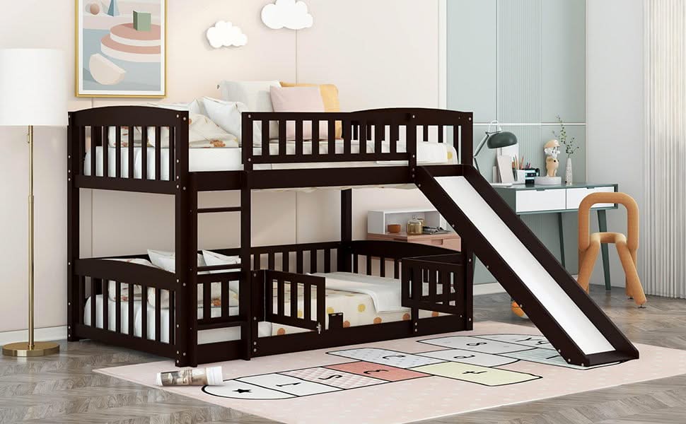 Ladderless Bunk Low Bunk Bed With Slide, Fence And Ladder - | Free Shipping | Exclusive ...