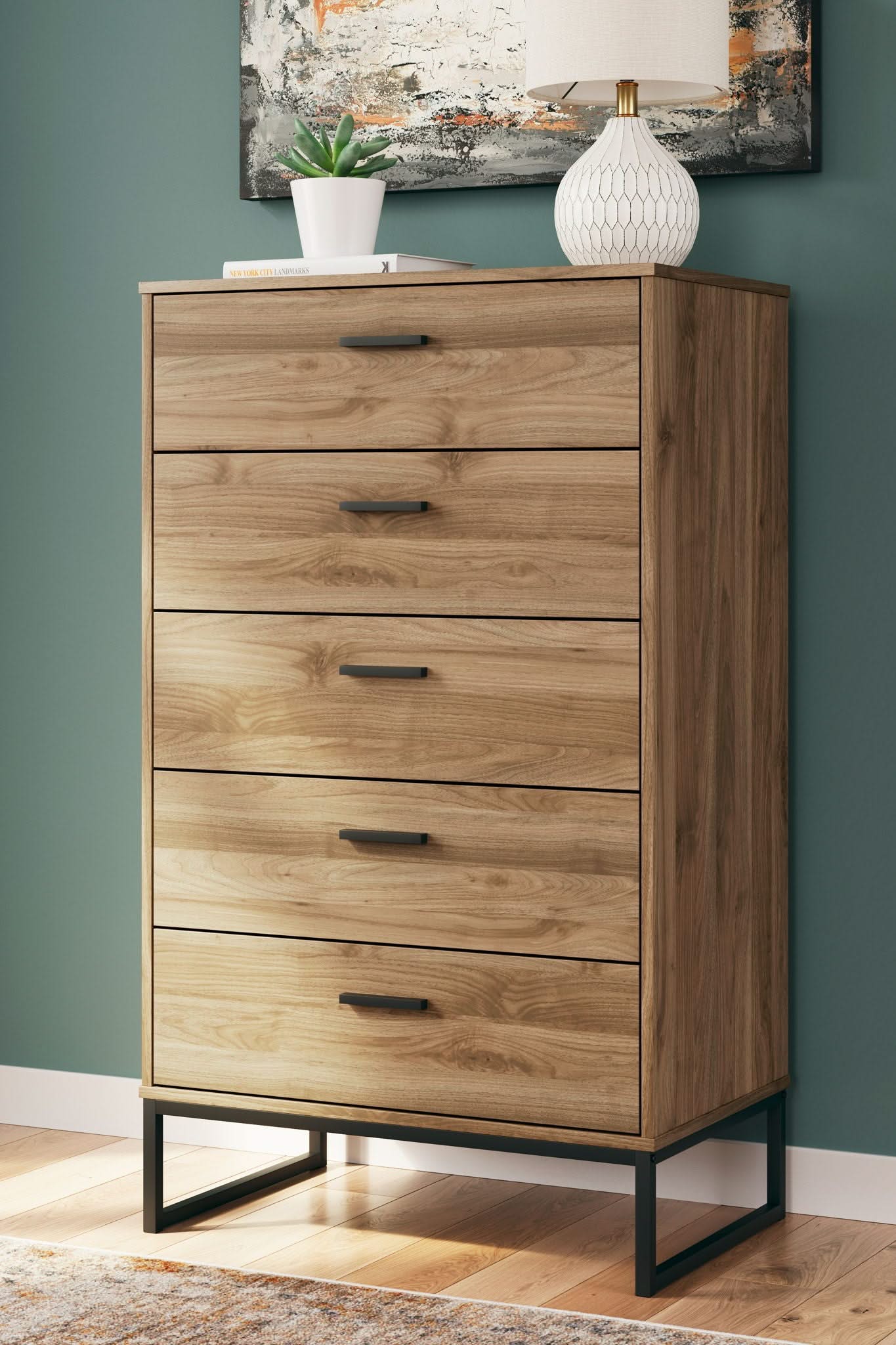 Deanlow - Five Drawer Chest - Honey