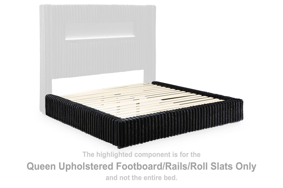 Tayleena - Queen Upholstered Footboard / Rails / Roll Slats - Black