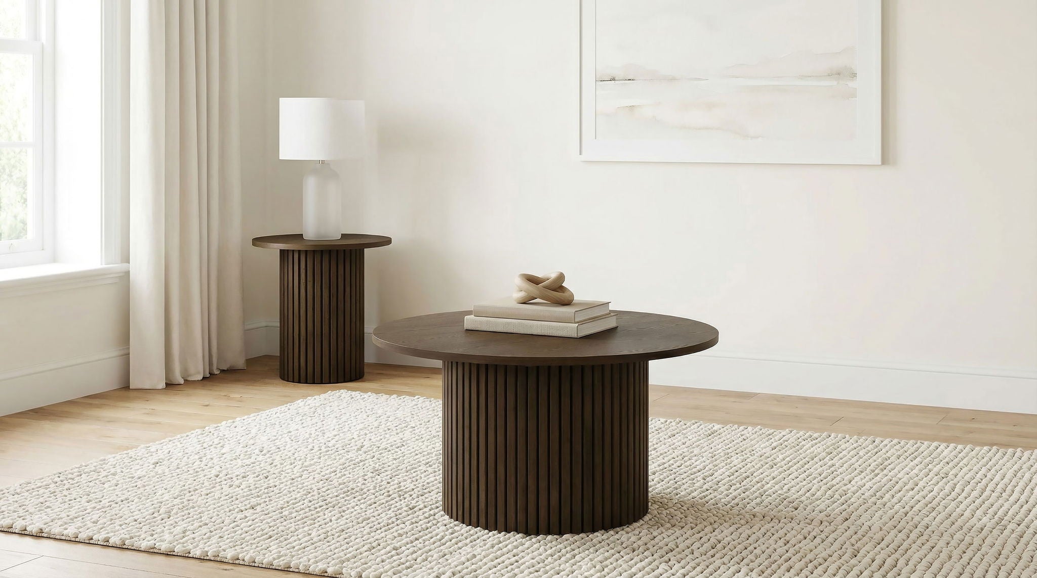 Hamlyn Round Fluted Occasional Cocktail Coffee Table Walnut