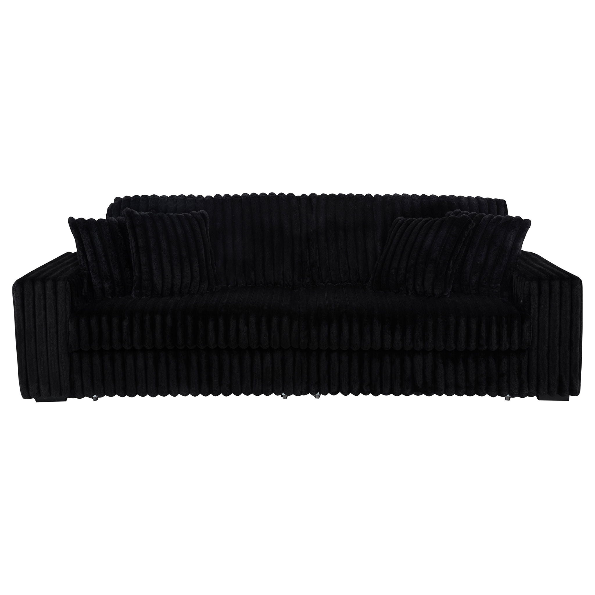 Jacana Corduroy Upholstered Dual Power Chaise Sofa Black