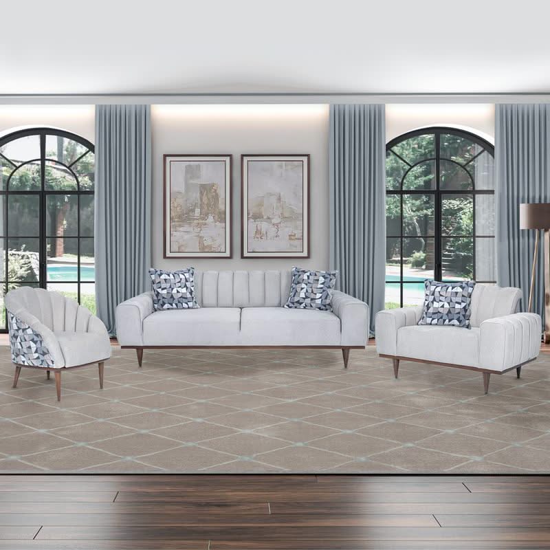 Balboa - Chenille Sofa - Shell Gray / Warm Walnut