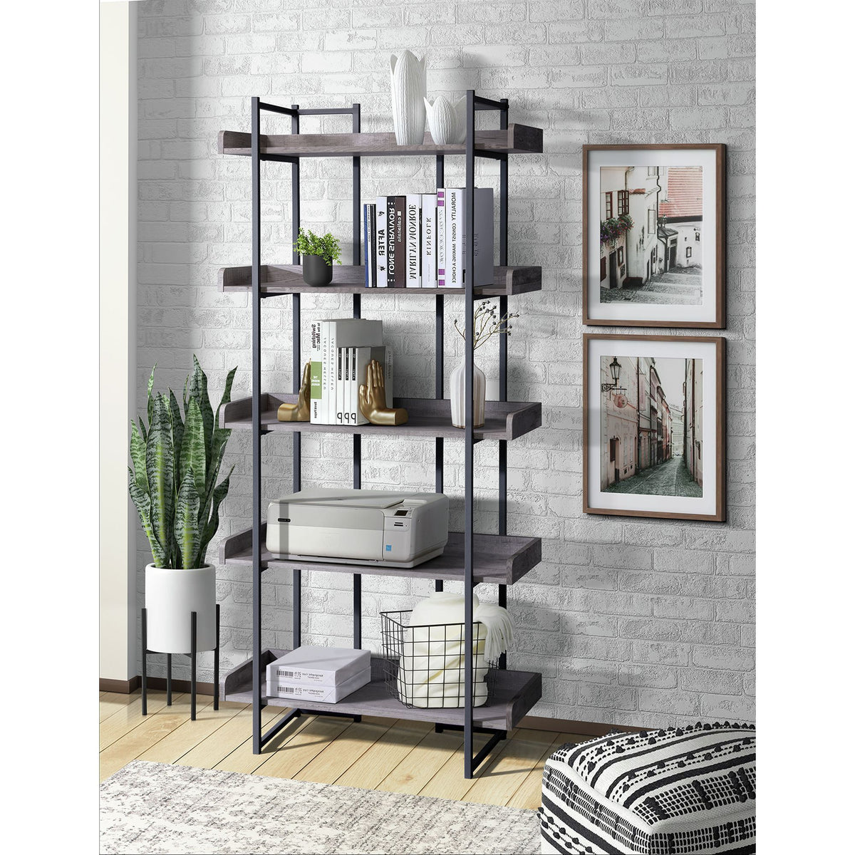 Preston - 2 Piece Desk And Bookshelf Set - Gray