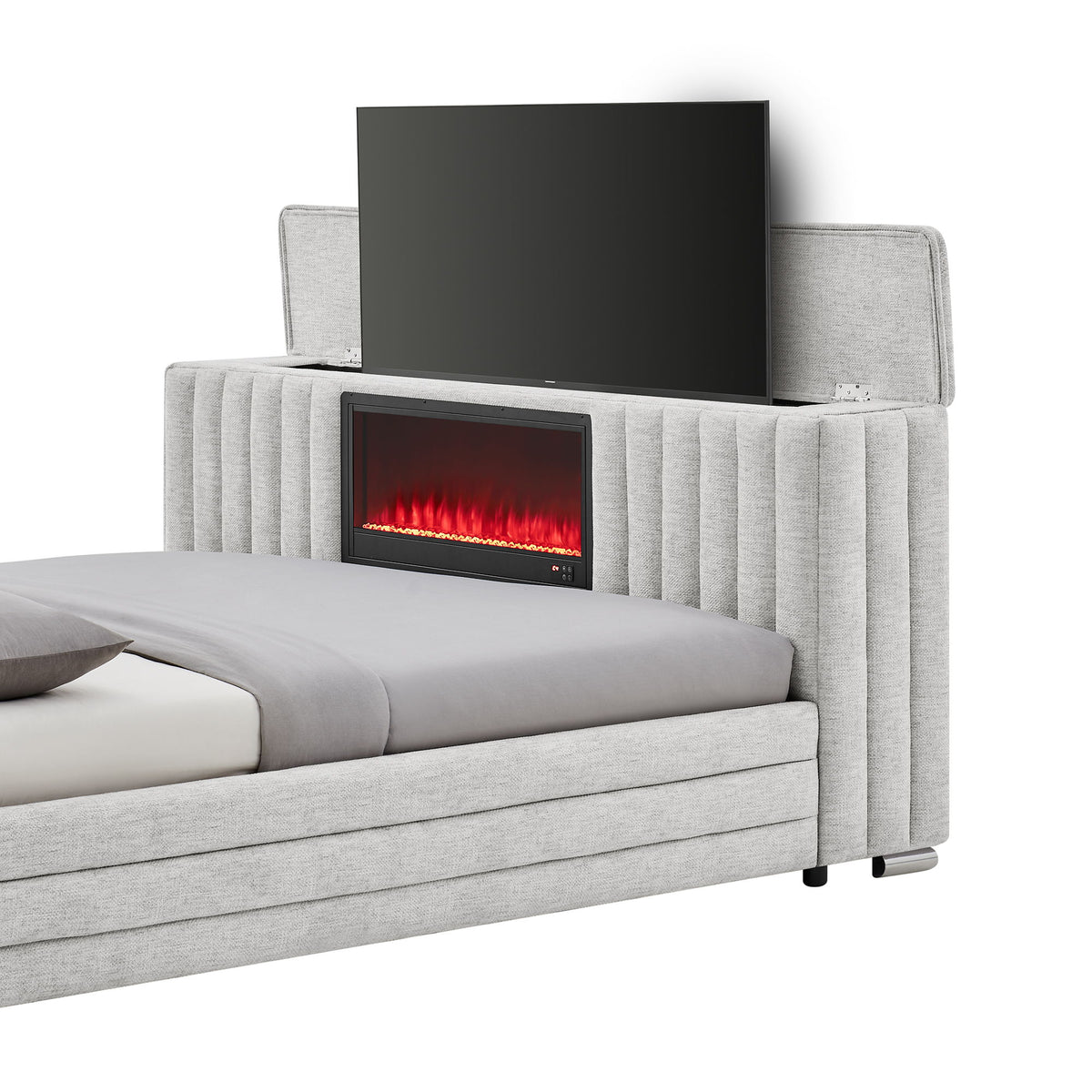 Elliot - Bed With Immersive Sound, LED Lighting, Fireplace Footboard, TV Lift