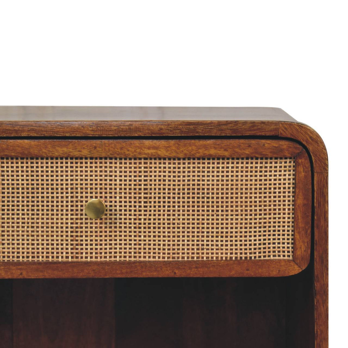 Open Woven Bedside Table, 1 Drawer - Chestnut