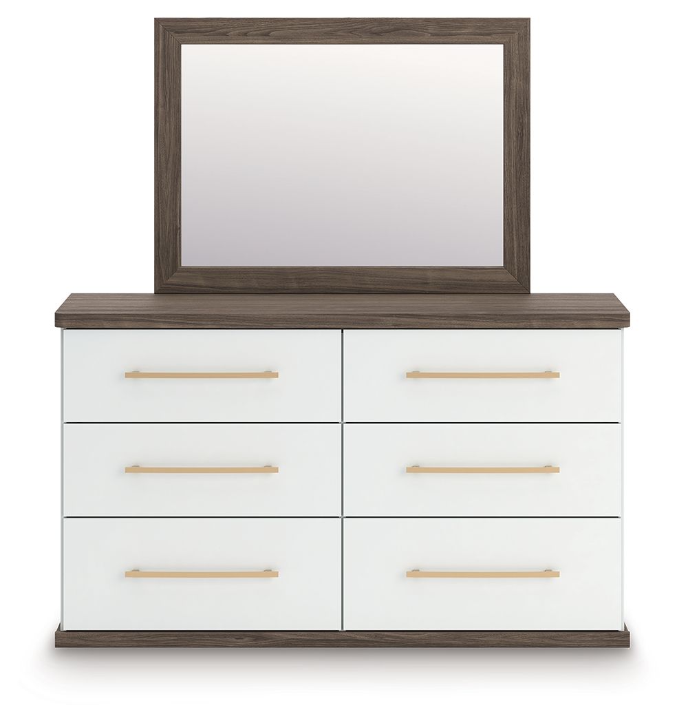 Kendanport - 4 Pc. - King Platform Bed, Dresser, Mirror And Nightstand - Brown / White - Exclusive Furniture