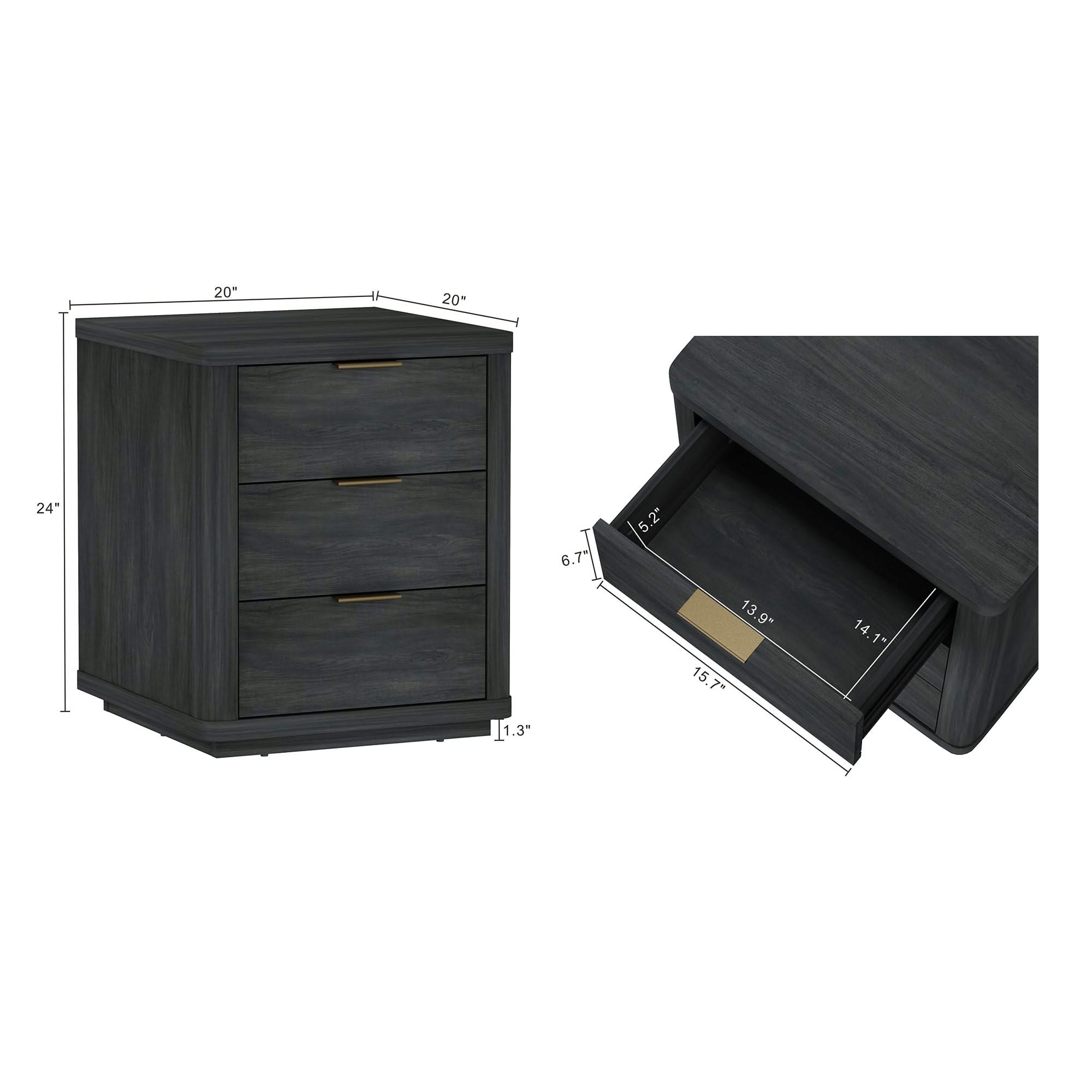 Evelyn - Nightstand With 3 Drawers, Smooth Rounded Edges