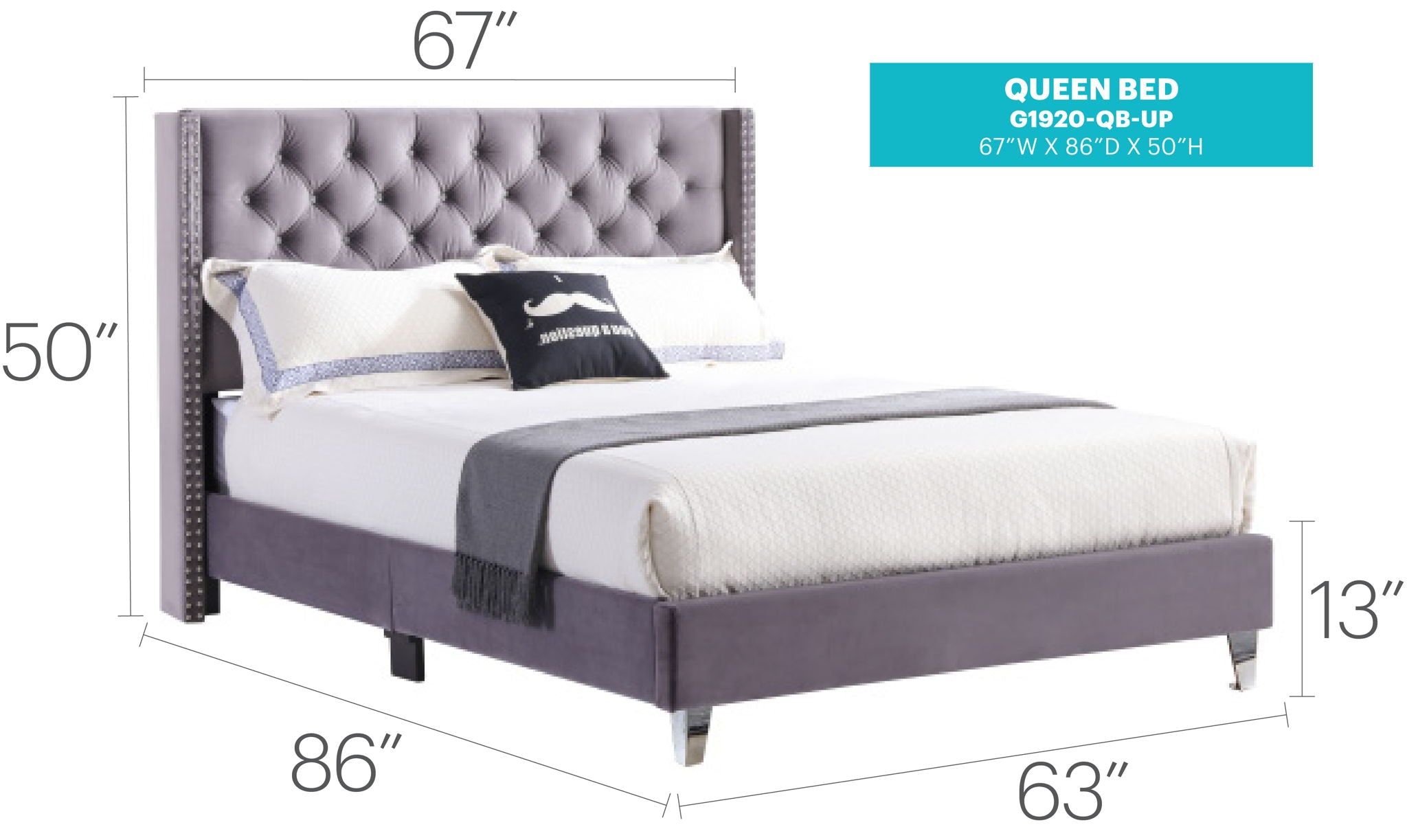 Upholstered Nailhead Trim Chic Bed