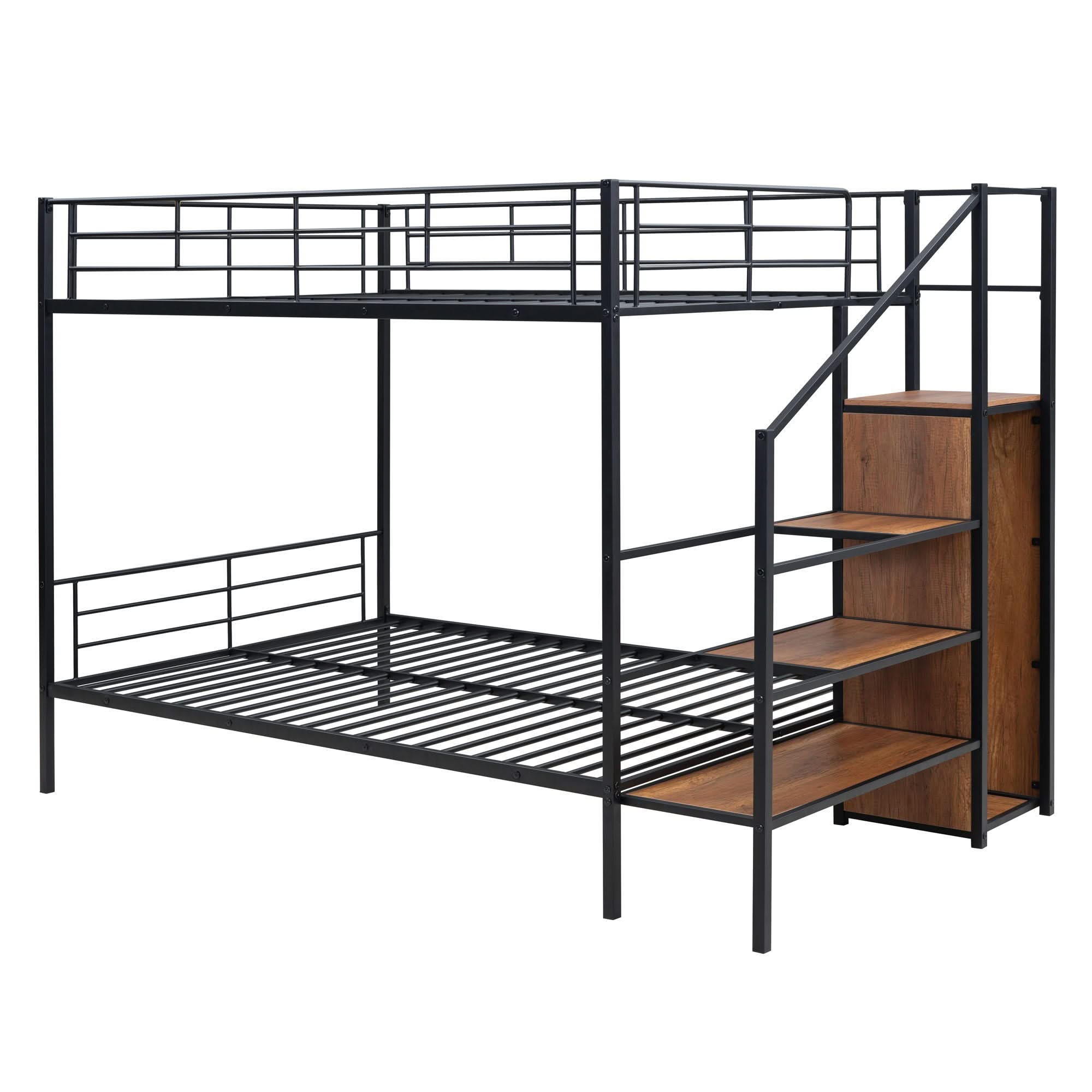 Bunk Bed With Lateral Storage Ladder And Wardrobe