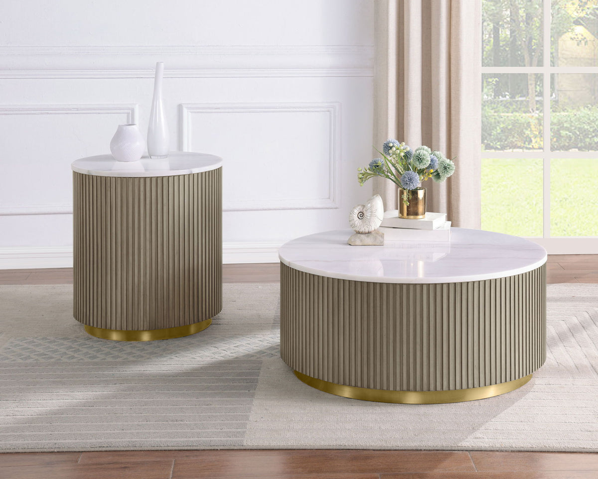 Jason Round White Marble Top Coffee Table Greige