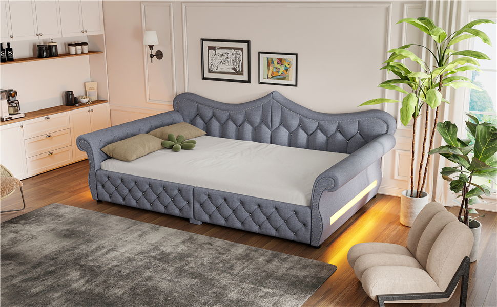 Upholstered Daybed With LED Lighting And Nailhead Trim