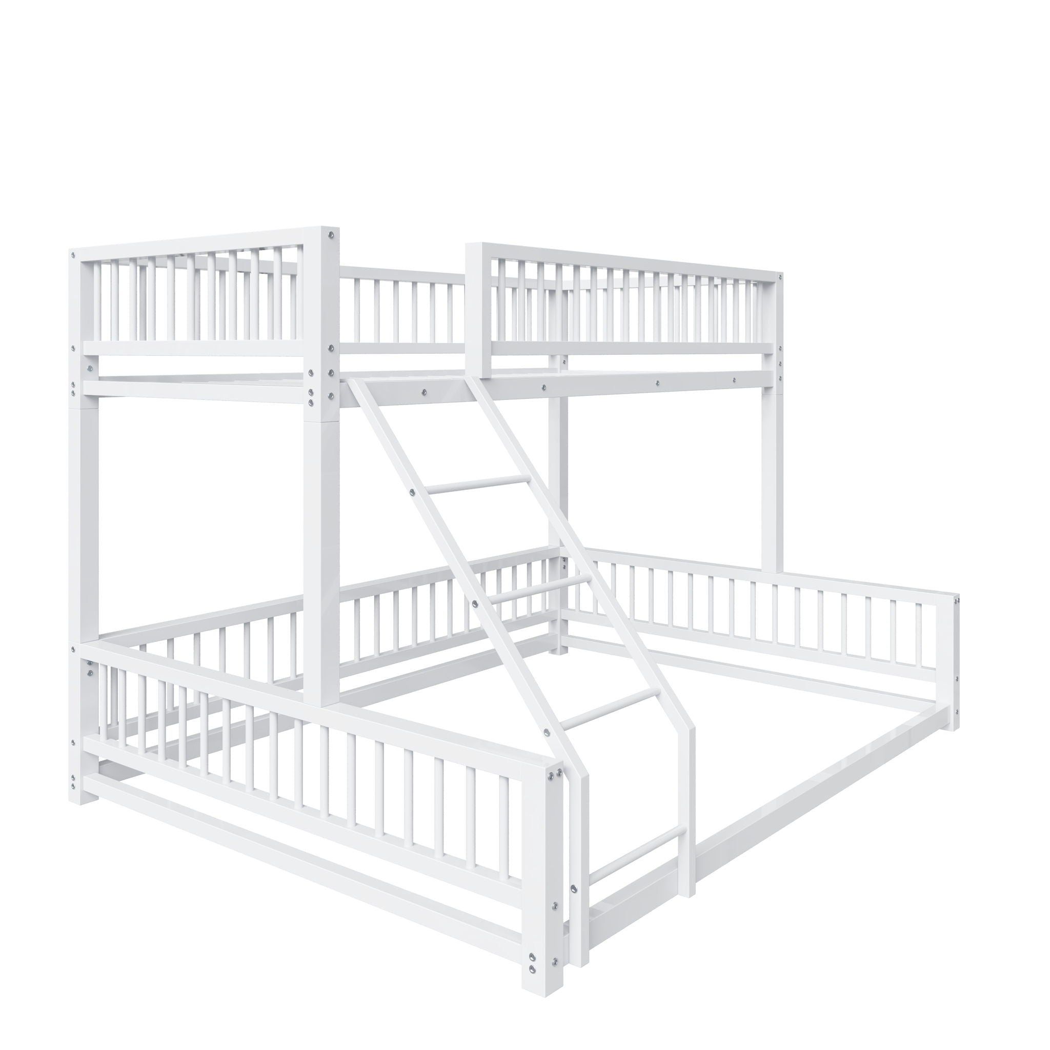 Bunk Bed Frame With Ladder And Safety Guardrails