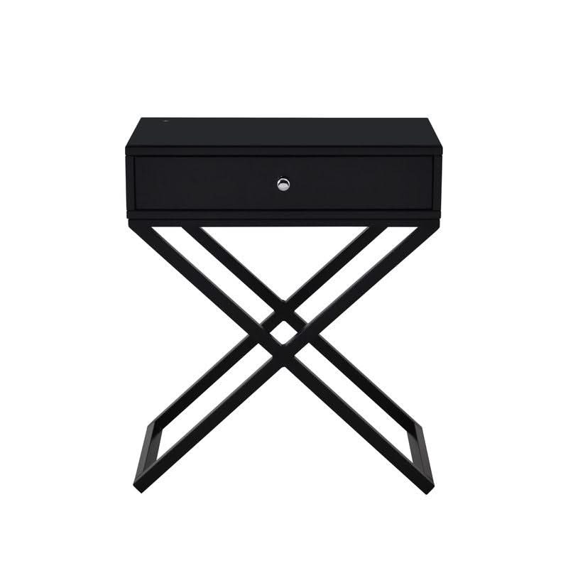 Koda - End Side Table Nightstand, Drawer And Cross Base