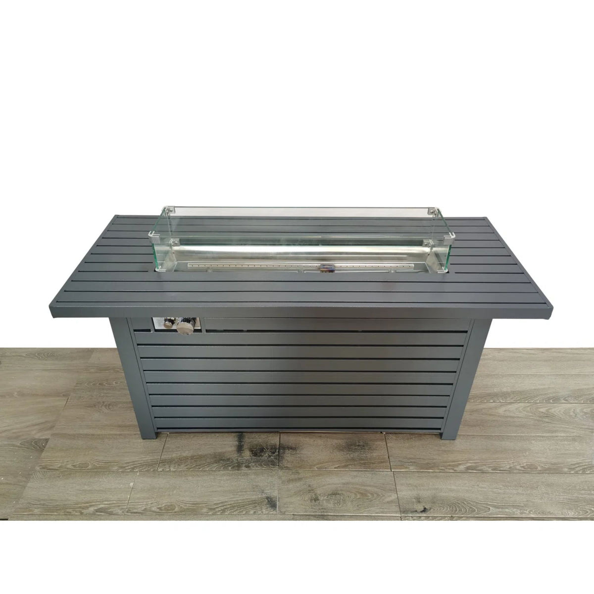 Outdoor Gas Fire Pit Table With Durable Construction And Lid - Gray
