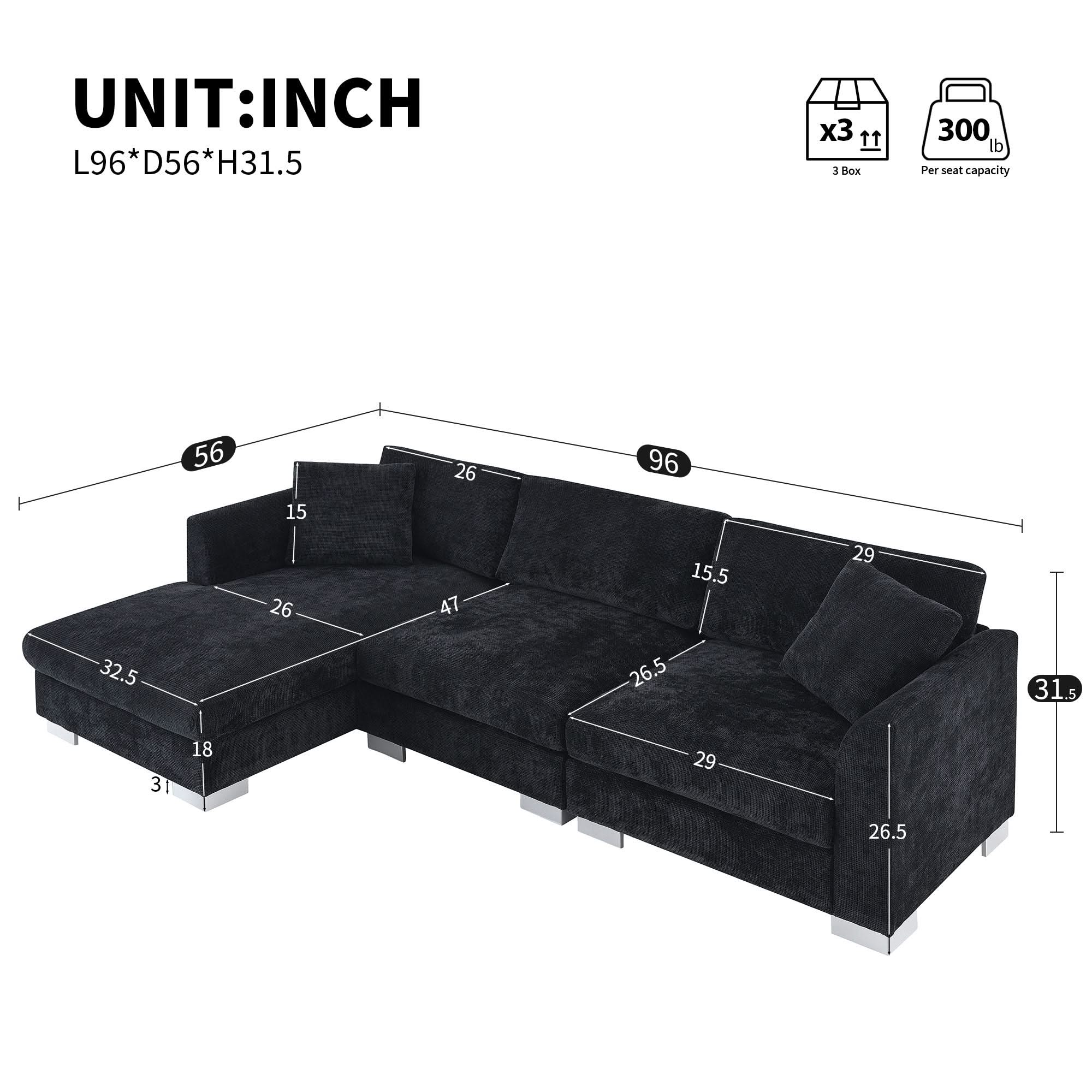 Modern Cloud Sectional Sofa L Shaped Luxury Couch Set With 2 Free Pillows 4 Seat With Oversized Chaise