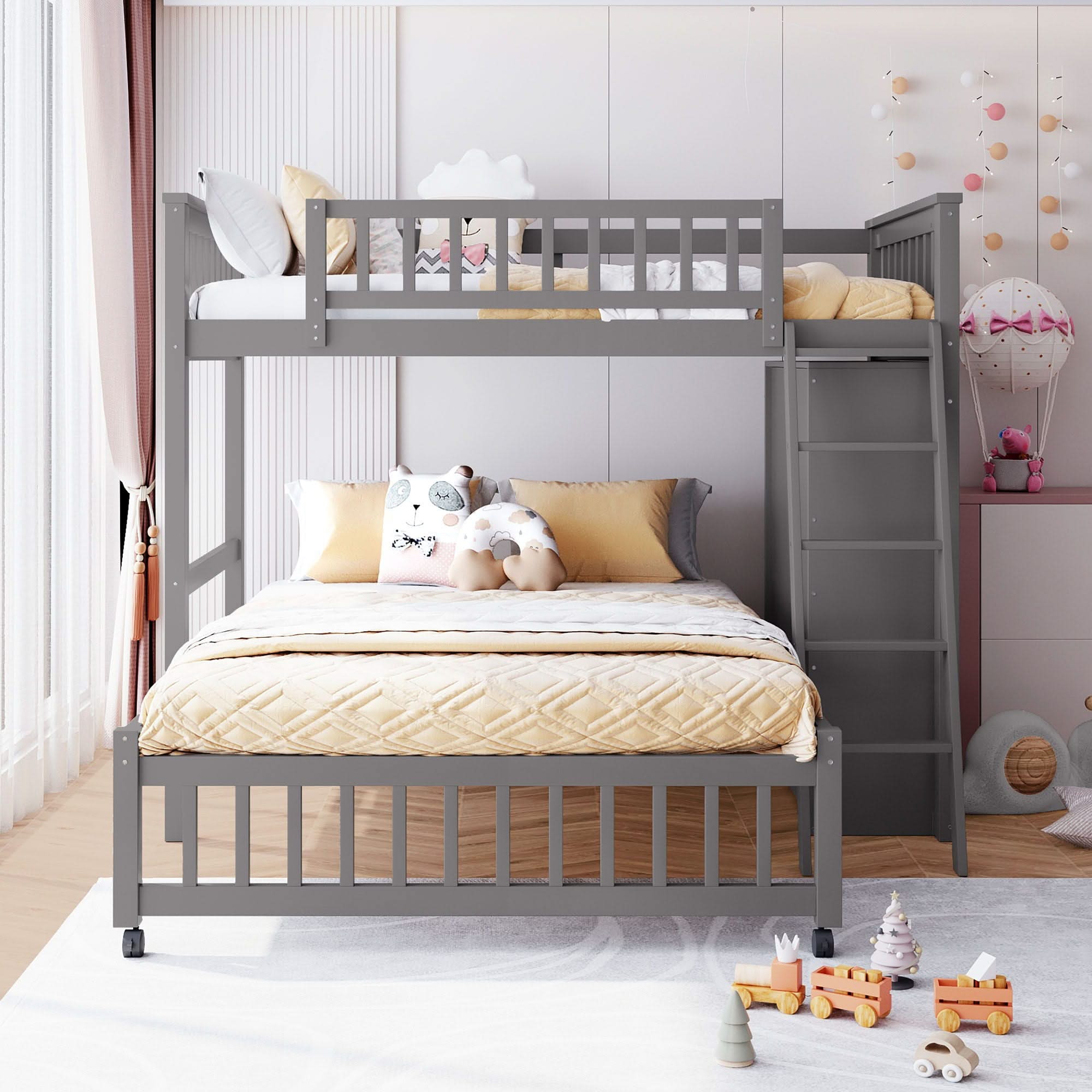 Bunk Bed With 6 Drawers And Flexible Shelves, Bottom Bed With Wheels
