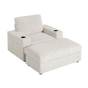 Oversized Chaise Lounge Indoor Rabbit Fur Sofa Bed With Storage Ottoman And Armrests Cup Holders With Deep Seat