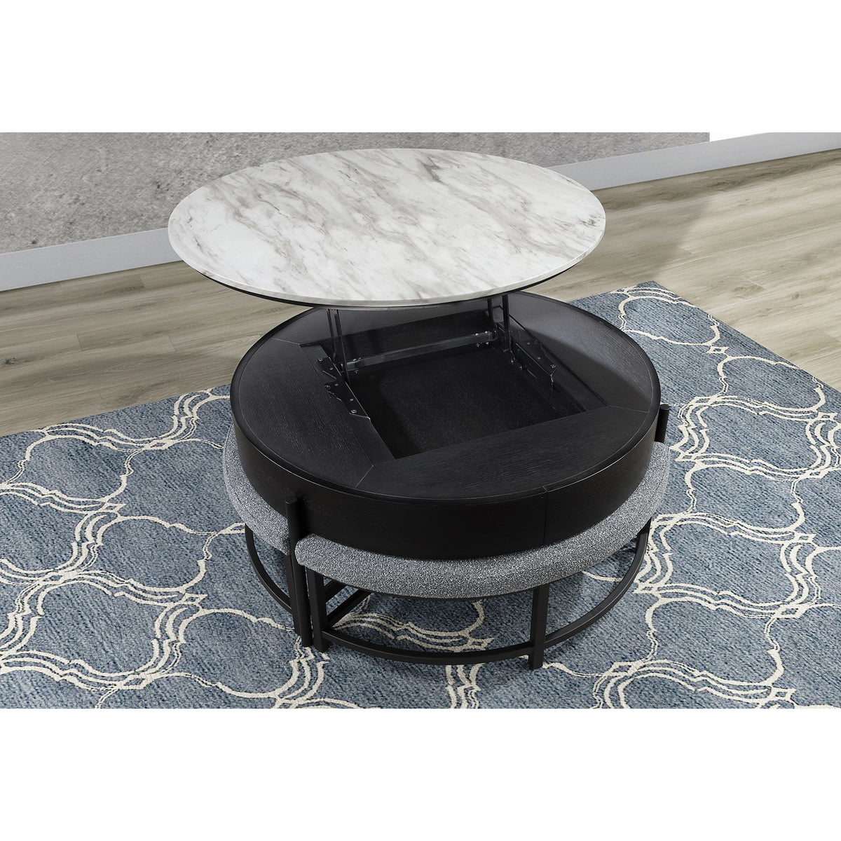 Rounded Storage Coffee Table With 3 Stools