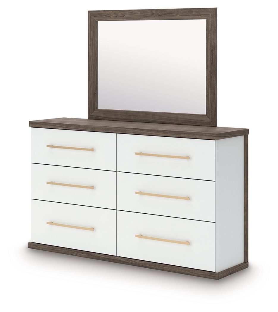 Kendanport - 4 Pc. - King Platform Bed, Dresser, Mirror And Nightstand - Brown / White - Exclusive Furniture