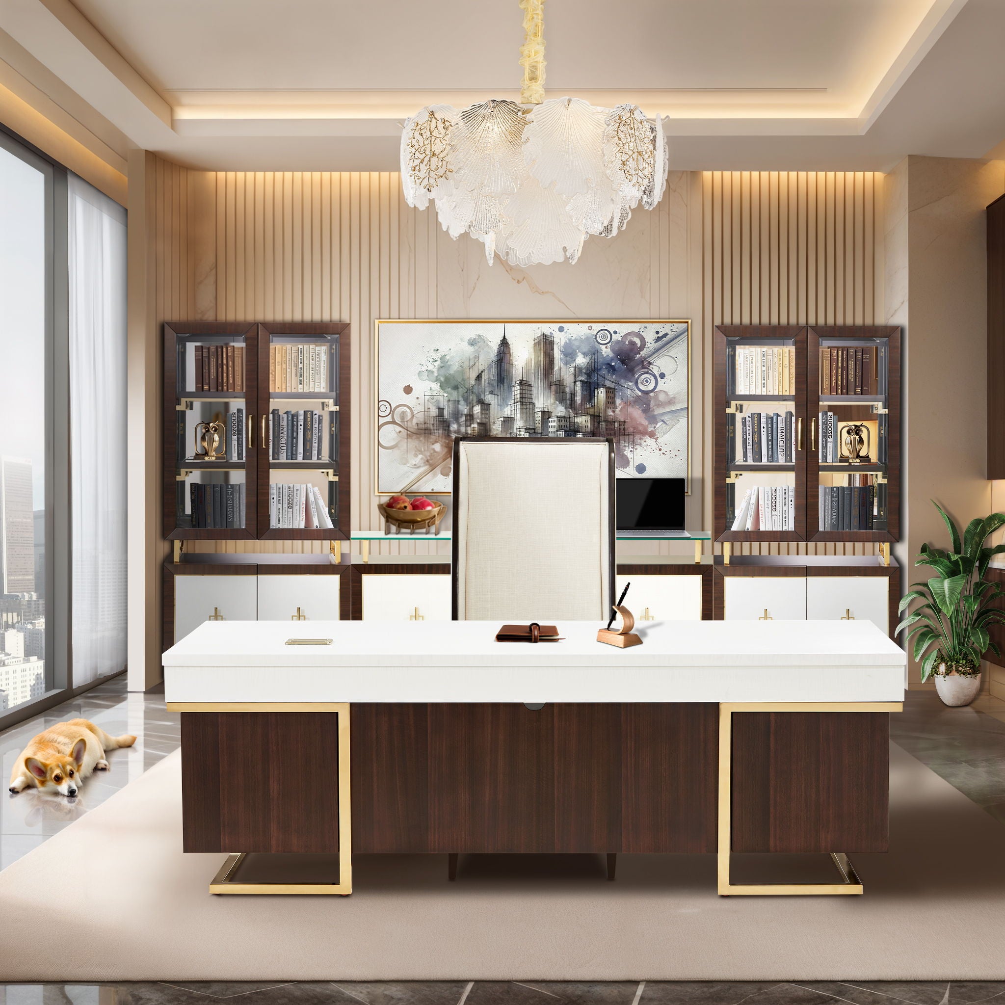 Michael Amini Lighting - Almara 7-Light Frosted Glass Chandelier - Frost / Gold