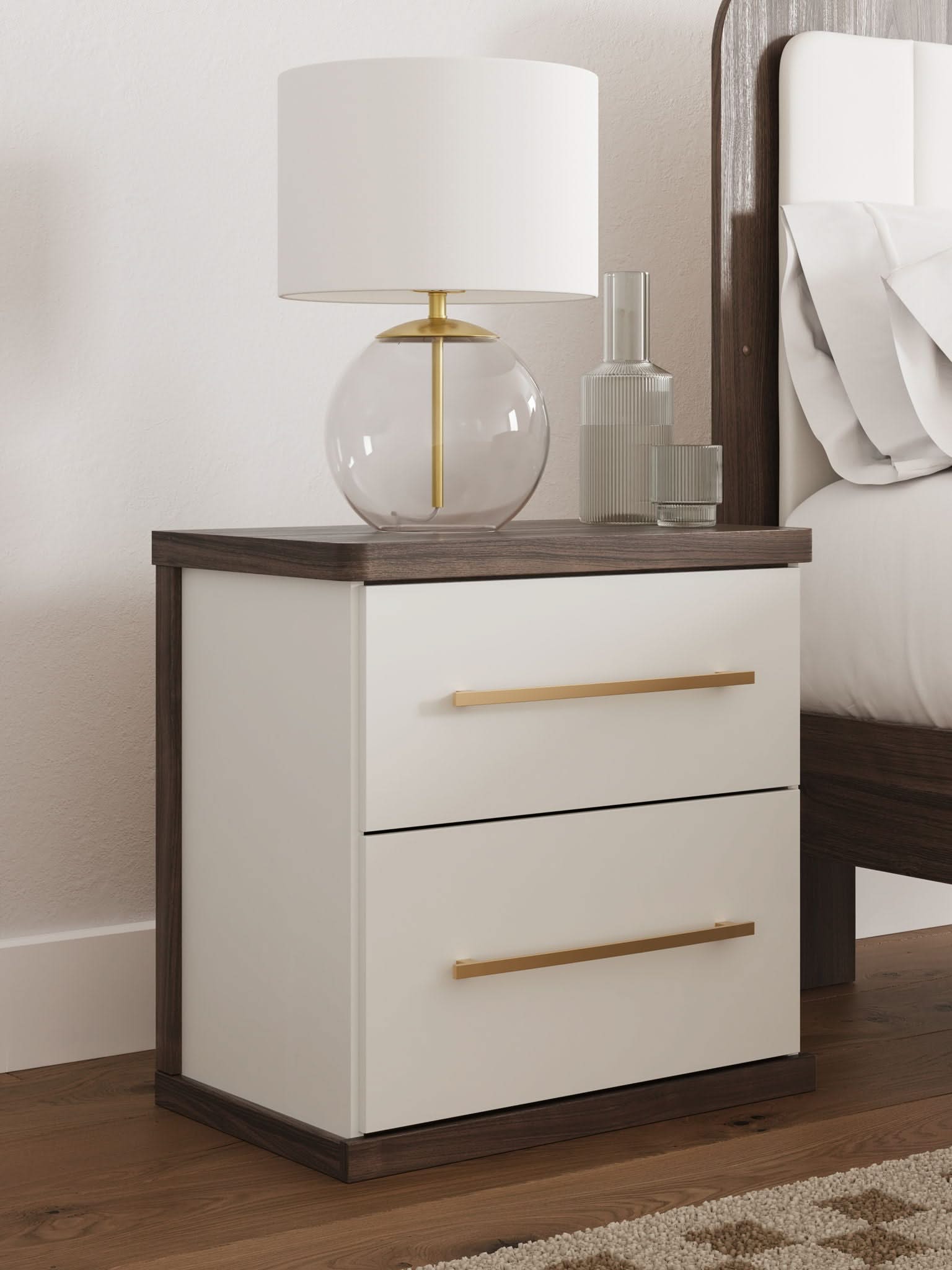 Kendanport - Two Drawer Night Stand - Brown / White