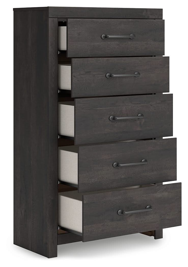 Hollivern - Five Drawer Chest - Dark Gray