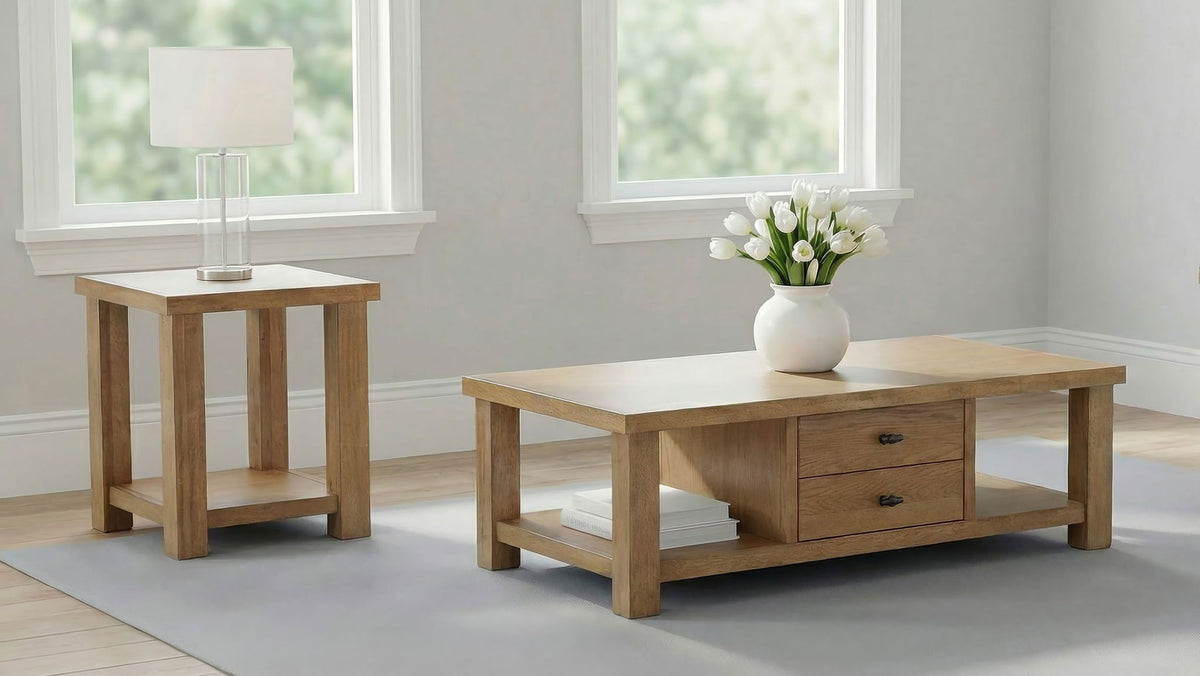 Beasley 2-Drawer Wood Coffee Table Golden Oak