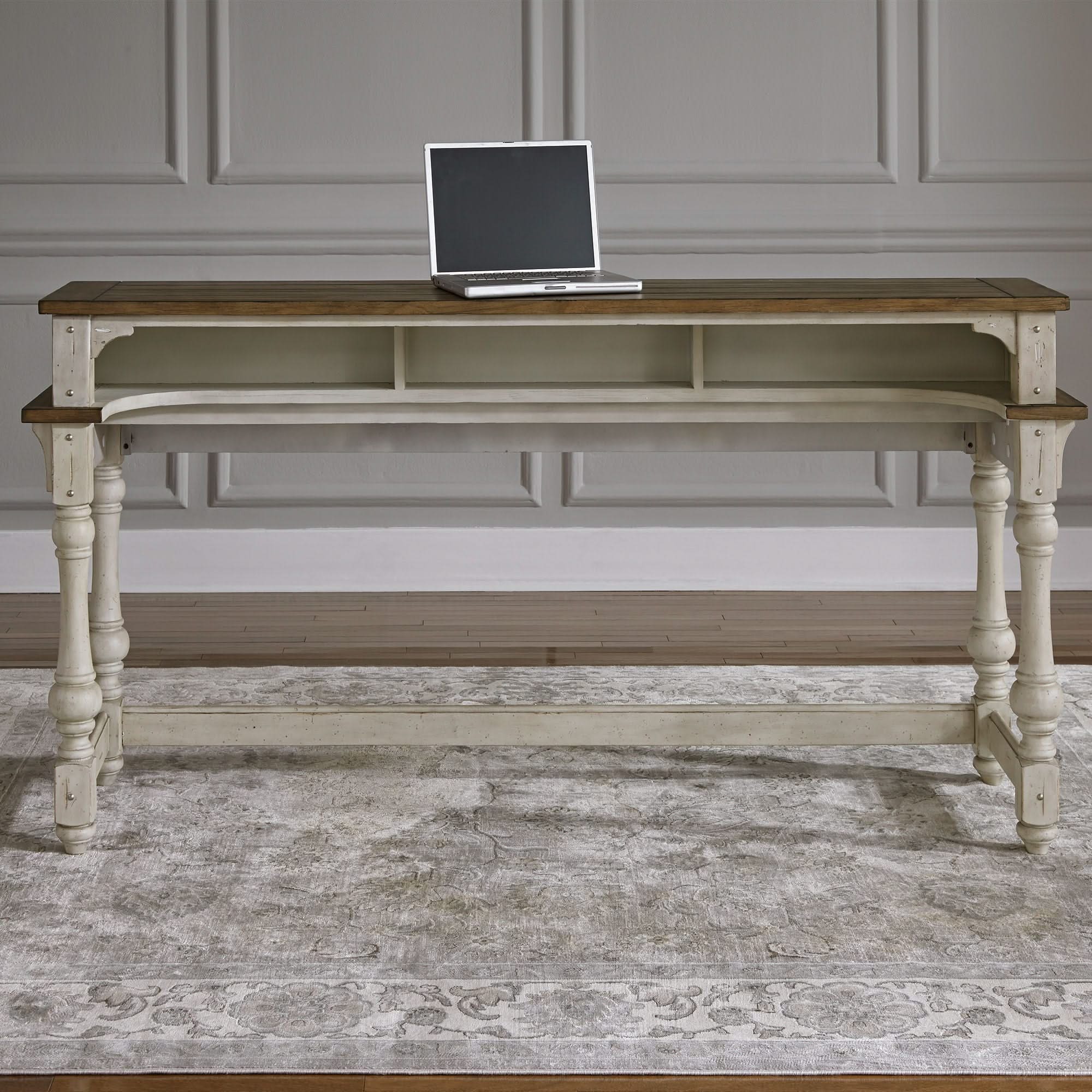 Morgan Creek - Console Bar Table - Antique White / Wirebrushed Tobacco Accents