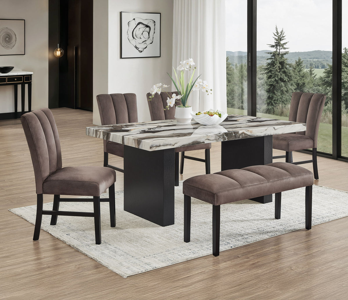 Vega - Faux Marble Dining Table - White / Black