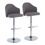 Ahoy - Contemporary Adjustable Barstool With Swivel With Rounded T Footrest (Set of 2) - Gray - Fabric