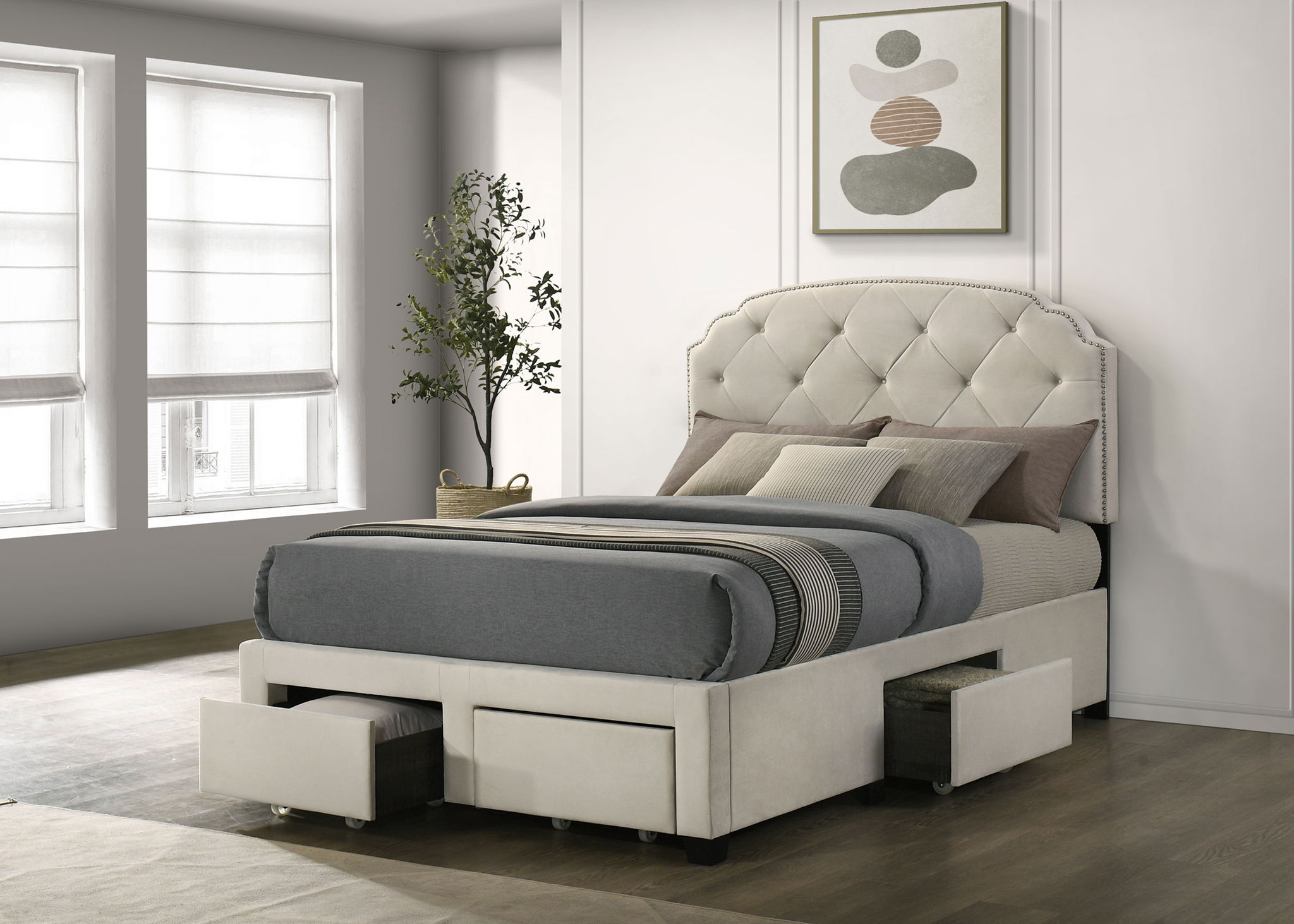 Marianna 4-drawer Upholstered Full Storage Bed Cream