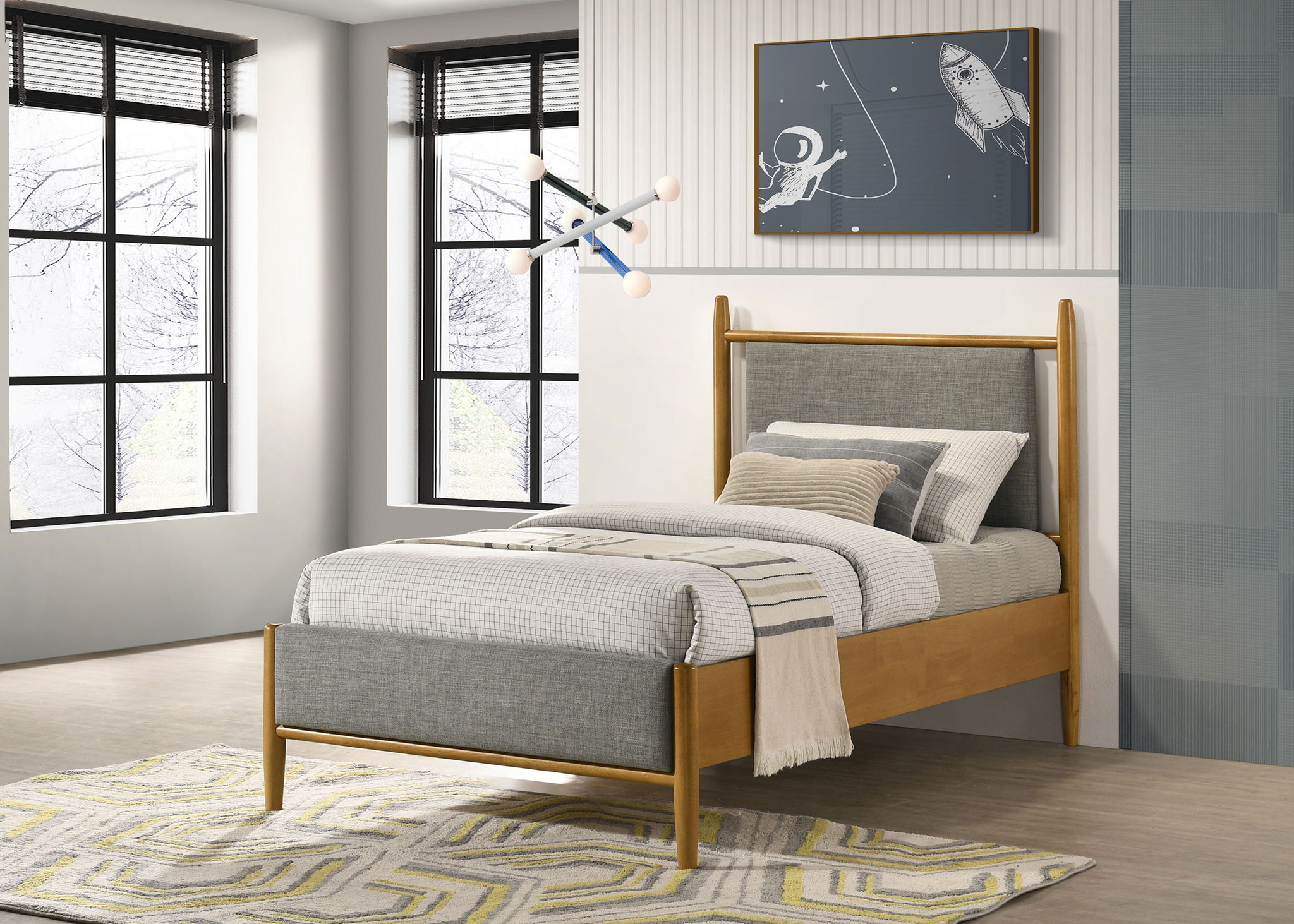 Mason 46-inch Twin Panel Platform Bed Grey and Light Brown