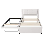 Upholstery Platform Bed With Trundle, Trundle Can Be Flat Or Erected